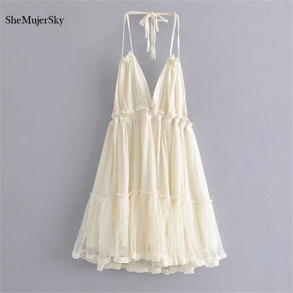 

shemujersky backless lace spliced dress summer halter v neck mini es woman elegant evening 220614, Black;gray