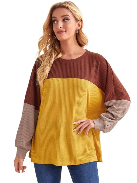 

drop shoulder colorblock rib-knit tee 20u3#, White