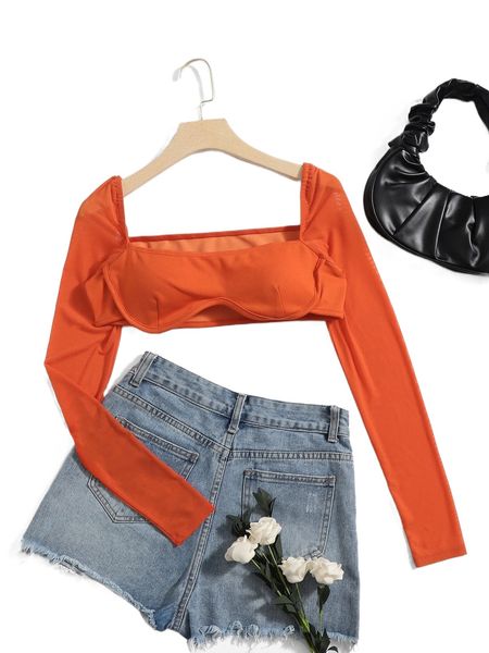 

mesh sleeve crop e7lb#, White
