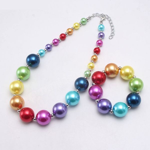 Regenbogenfarbene, klobige Baby-Perlen-Halskette, Armbänder, Kaugummi-Perlen, handgefertigte Halskette für Kinder, Mädchen, Schmuck, Party-Geschenk