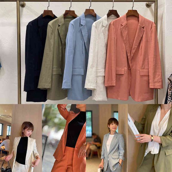 

women's suits blazers p230245 th classic loose elastic linen 62 suit set for women in spring and summer, White;black