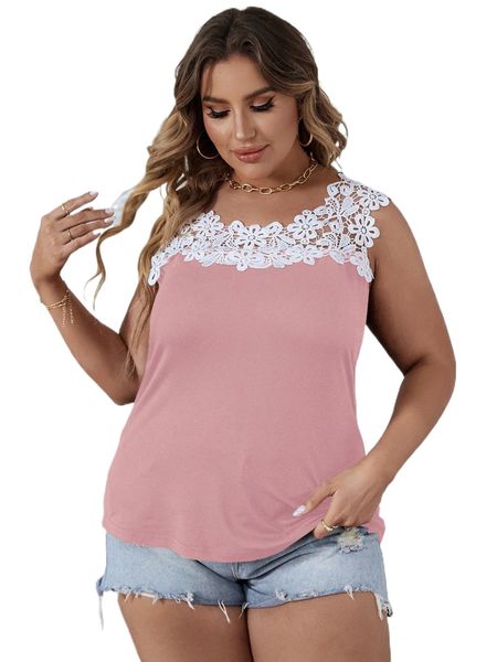 

plus contrast lace tank e0sz#, Black