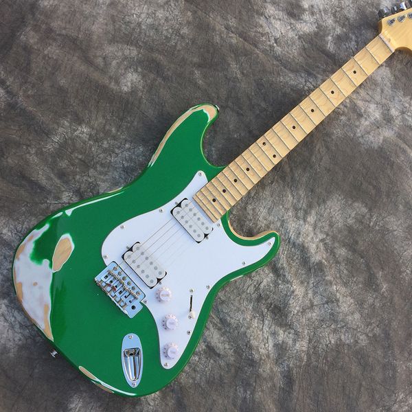 

custom heavy heritage st electric guitar, fingerboard flute, green guitar handmade
