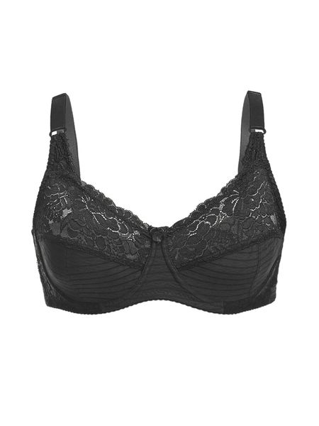 

plus contrast lace underwire bra c1ds#, Black;white
