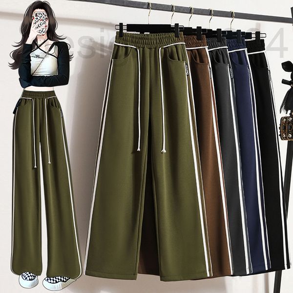 

women's pants & capris designer large size women's autumn new 2022 straight tube wide leg pants personalized waist rope pull contr, Black;white