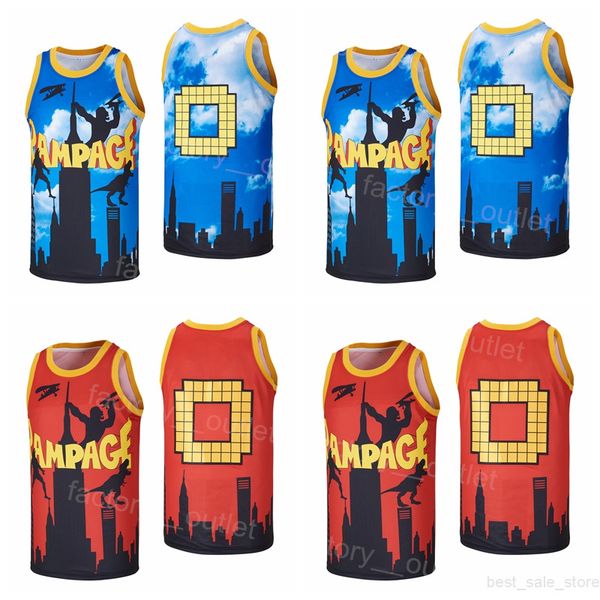 

movie basketball retro city the rampage jersey video game skyline uniform hiphop red blue team color all stitched pure cotton breathable for, Black