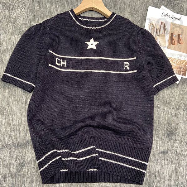 

women's sweaters designer yang ying's same star embroidery round neck bubble short sleeve t-shirt new product in early spring 2022, White;black