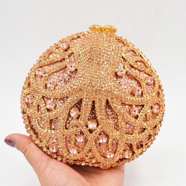 Abendtaschen Luxus Frauen Tier Octopus Gold Kristall Clutch Tasche Mode Diamante Abendessen Damen Party Prom Geldbörse SC056