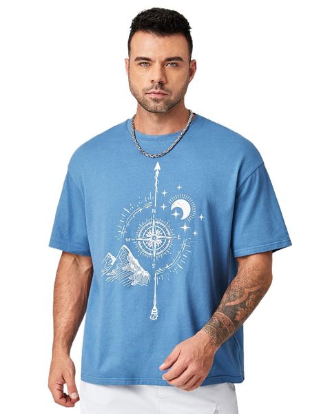 

extended sizes men compass & moon print tee w0u5#, White;black