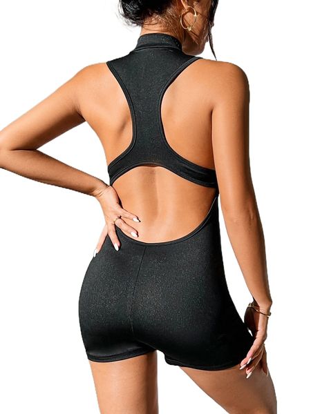 

petite cut out zip front unitard romper r8hf#, Black;white