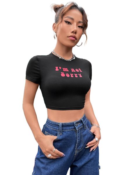 

slogan graphic crop tee 81mr#, White