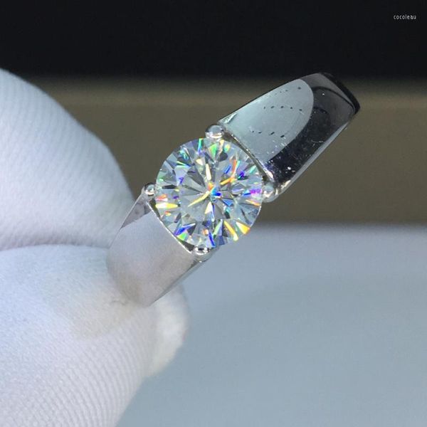 Rings de cluster Silver masculino 925 Original 1 Teste de diamante Past D Cor Ring ring ring redondo brilhante Cut Gemstone JewelryCluster
