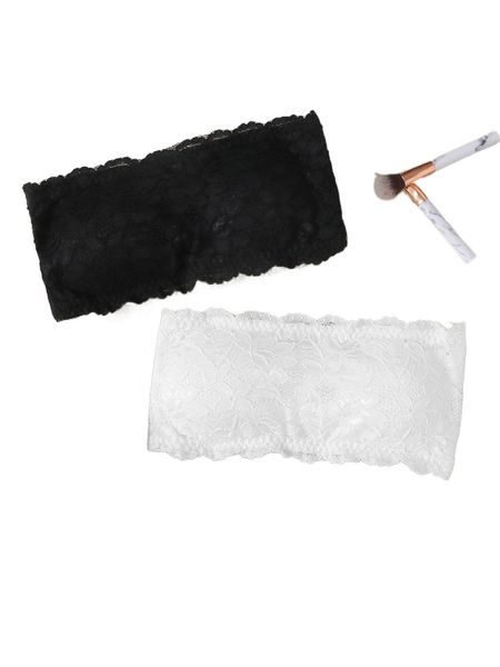 

2pack floral lace bandeau bra set h9xc#, Black;red