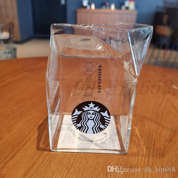 

2pcs mermaid starbucks mugs new latest 13.5oz glass transparent box shape opening with straws cold drink juice coffee milk teacup