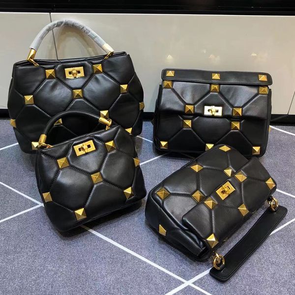 

chain cross body bag tote bags purse shoulder handbag women sheep leather vintage brass metal rivet decorate cell phone pocket flap hasp wal