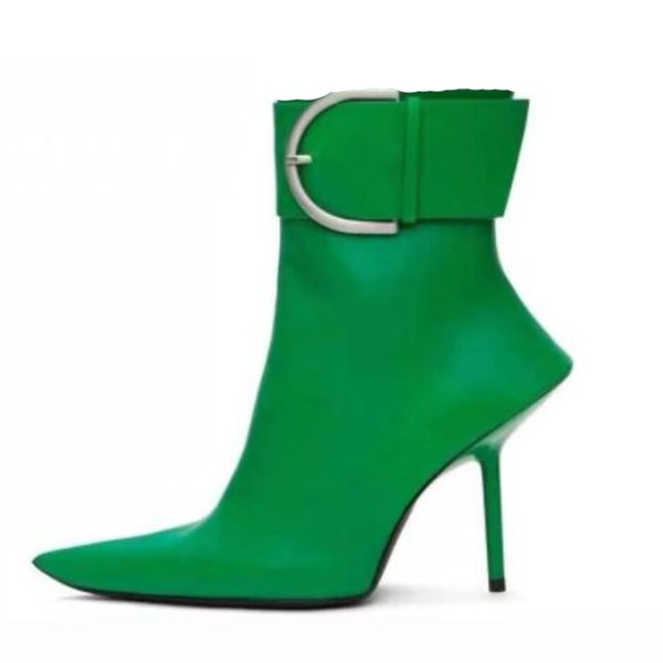 

2022 new brand women's ankle boots thin high heel pointed toe fashion zipper short boots party shoes black green big size