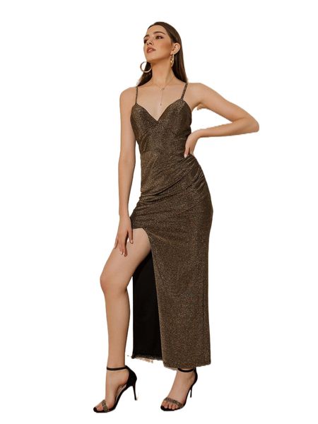 

angel fashions split thigh glitter cami prom dress j4zt#, Black;gray