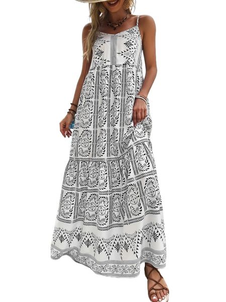 

allover plants print ruffle hem cami dress f7y2#, Black;gray