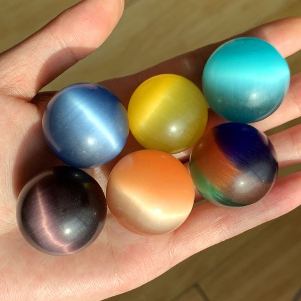 

30mm 7 chakra round cat's eye crystal opal stone ball mosaic craft gift yoga hand play odornment decoration, Black