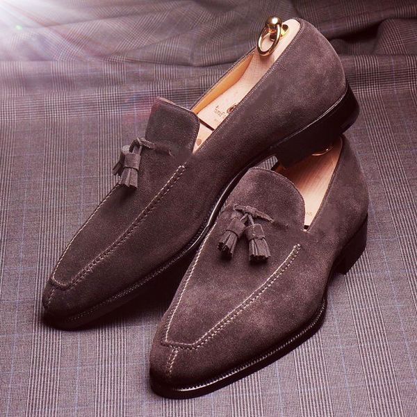 

Loafers Men Shoes Solid Color Faux Suede Line Tassel Pointed Toe Fashion Business Shoes, Clear