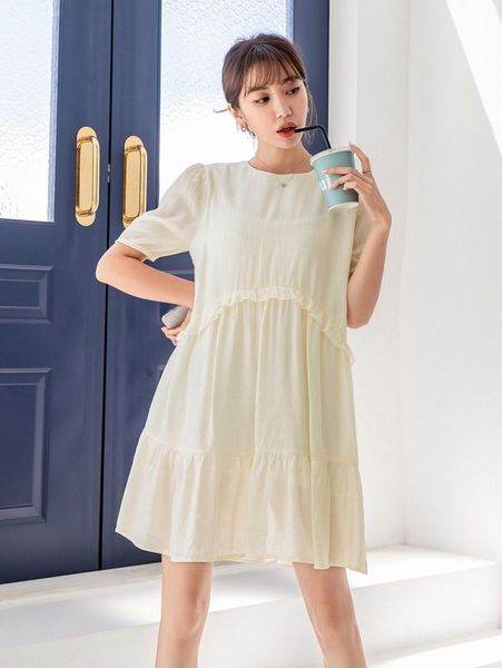 

dazy puff sleeve ruffle hem smock dress i1oe#, Black;gray