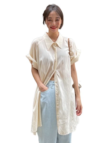

dazy raglan sleeve button front longline blouse y4gf#, White