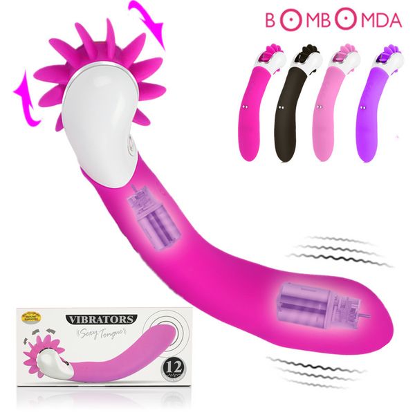 Rotazione della lingua vibratore vaginale stimolatore del clitoride punto G vibrazione del dildo 12 velocità leccate giocattoli sexy per adulti per le donne Masturbatore