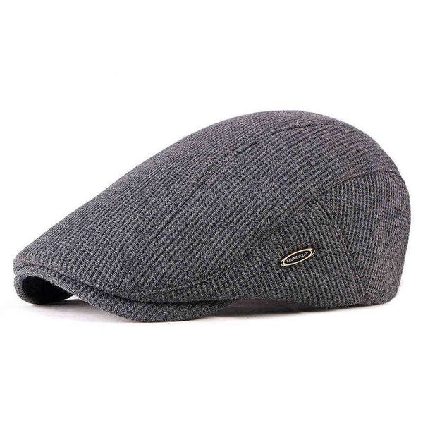 

retro beret hats for man autumn winter knitting wool men flat climbing caps warm solid color driving newspaper seller hat women cap j220722, Blue;gray