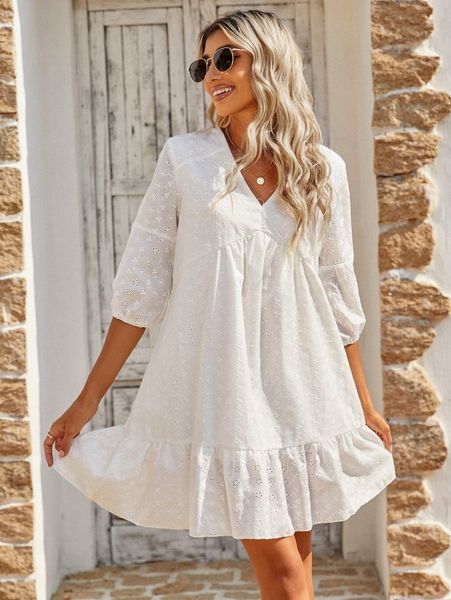 

bishop sleeve ruffle hem schiffy smock dress f5b8#, Black;gray