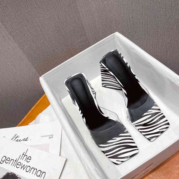 

slippers pvc transparent women open toe shallow slip on mules shoes white brown thick high heels summer sandals slides 220328, Black