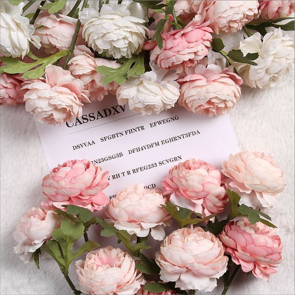 Simulação de flor de seda Peony Tea Artificial Rose Rose Fake Flower Mesa de casamento em vaso de plantas decoração de casa Adereços fotográficos