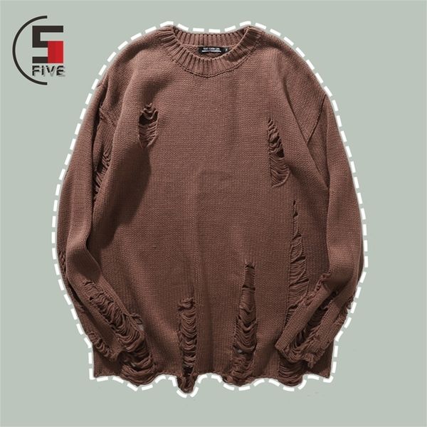 

hip hop wash hole ripped knit sweaters men harajuku streetwear casual pullovers winter fashion oversized sweater 220817, White;black