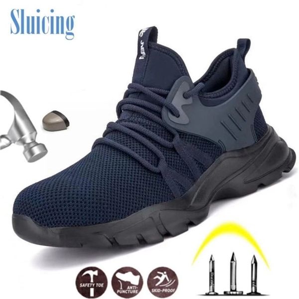 

sluicing mens safety shoes steel toe worksafety plus size men security puncture proof boots work breathable sneakers y200915, Black;brown