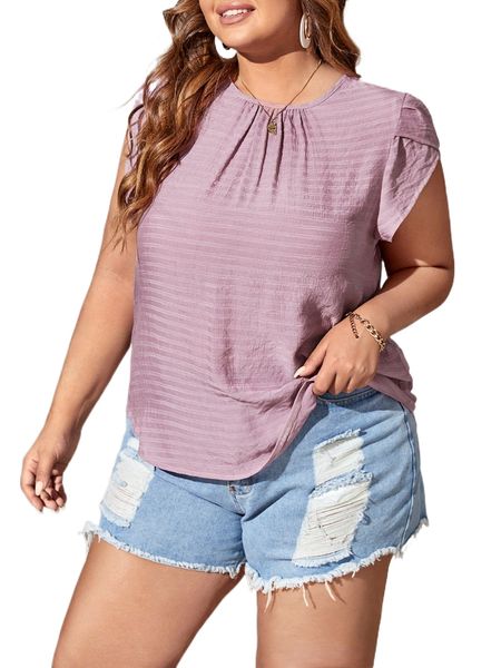 

plus ruched petal sleeve blouse b41g#, Black