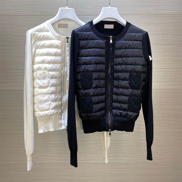 

designer france womens down jackets luxury monc four-pocket knitted panel women's parkas french brand embroidered badges outerwear comp, Black