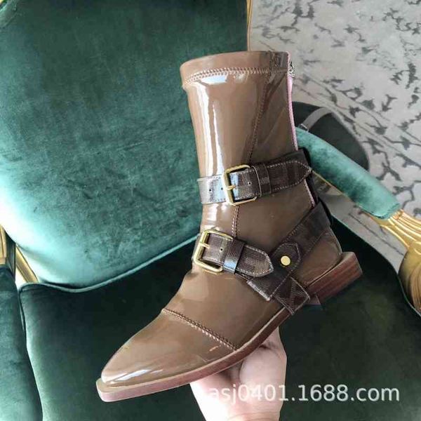 

net red boots elastic boots women's versatile british patent leather short spring and autumn thin back zipper e33d 4mvj, Black