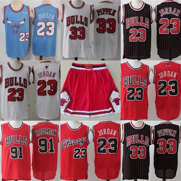 

mens basketball jerseys michael 23 mj dennis 91 rodman scottie 33 pippen shorts black red white stitching chicago''bulls'&#03