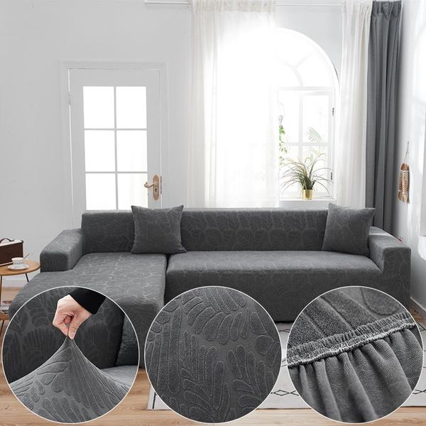 Stuhlhussen Jacquard-Plüschstoff Beige Sofabezug für Wohnzimmer Einfarbig All-Inclusive Moderne elastische Eckcouch Schonbezug 45010Cha