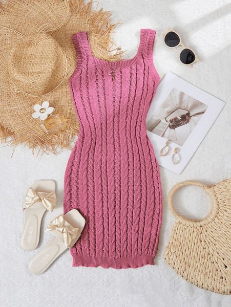 

cable knit tank sweater dress 690c#, White;black