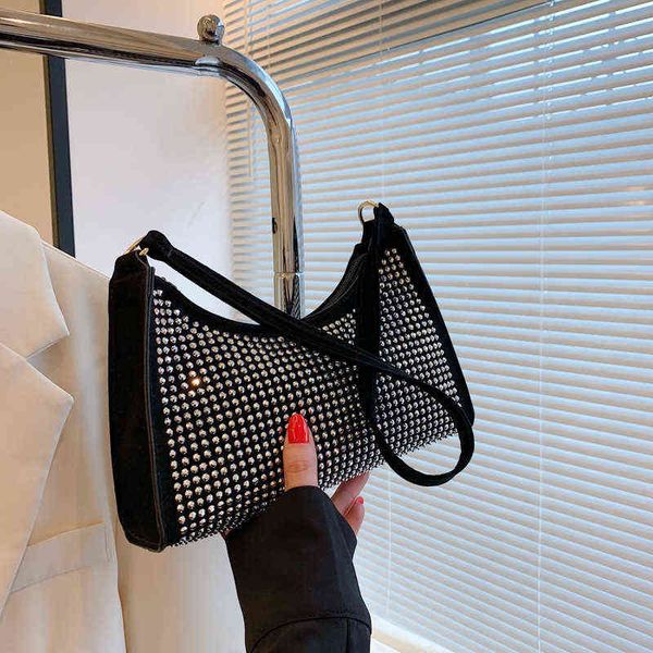 

fashion luxury rhinestone inlaid design ladies underarm bag summer women's elegant shoulder bag pu studded rhinestone handbag g220517