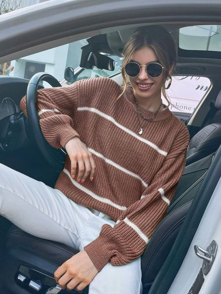 

stripe pattern drop shoulder sweater 59hp#, White;black