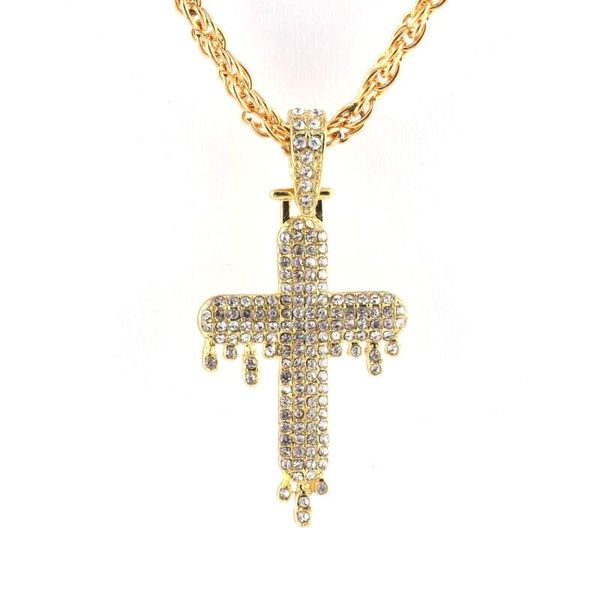 

pendant necklaces cross rhinestone necklace long charm chain men hip hop gold plated jewelry gift for male female, Silver