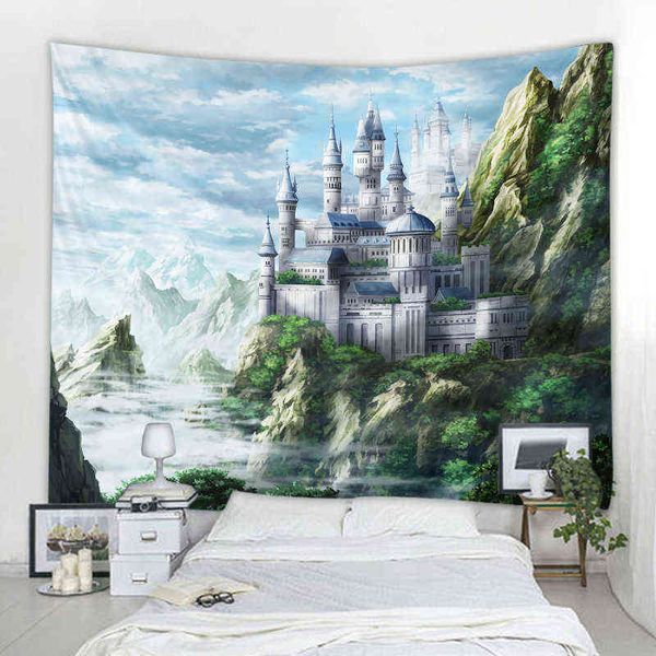 Fantasy Castle Paesaggio Sfondo Decorazione Tappeto Tenda Parete Panno Nordic Bohemian Hippie J220804