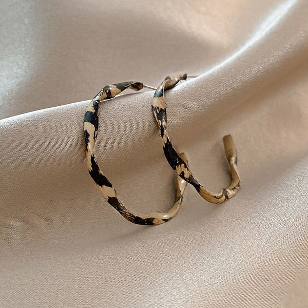 

est circle earrings for women trendy leopard painting twist earring stud simple geometric ear ornaments jewelry 220716, Golden;silver
