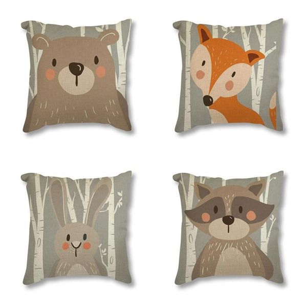 Kissen/Dekokissen Tribe Woodland Animal Bear Print Leinen Kissenbezug Dekorative Hülle für Stuhl Sofa Home Decor Dekokissen 45x45