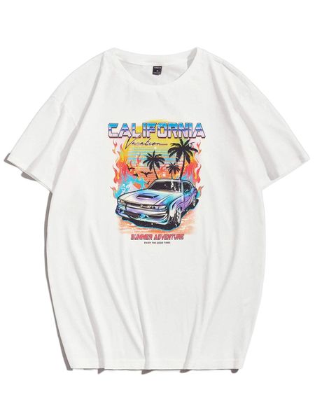 

men car & palm tree print tee e28j#, White;black