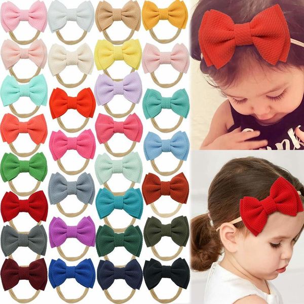 

30pcs baby girl headbands and bows knot nylon headwrap hair bands for born toddler children 220720, Slivery;white