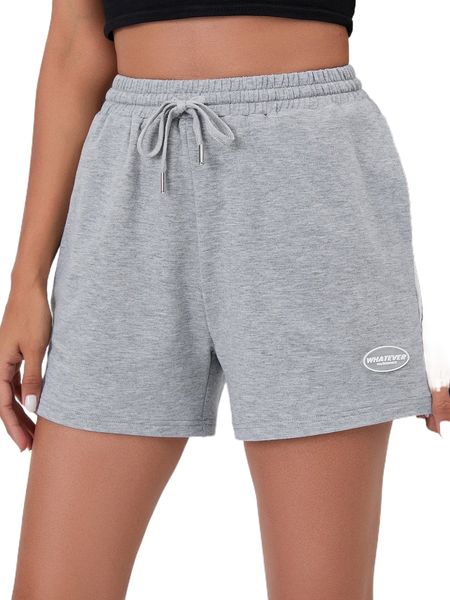 

slogan patched drawstring waist track shorts 69v9#, White;black