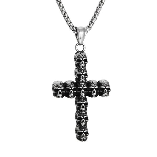 

pendant necklaces gothic gathered skull cross necklace men women stainless steel lucifer hip hop punk jewelry gift, Silver