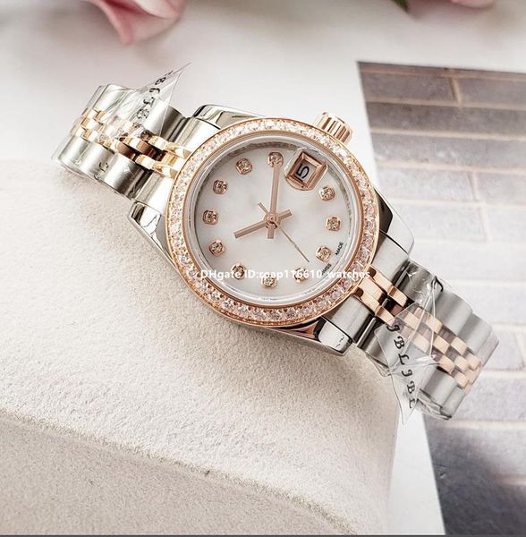 

women's watch rose gold stainless steel 26.5mm diamond bezel ladies luxury gift watch, Slivery;brown